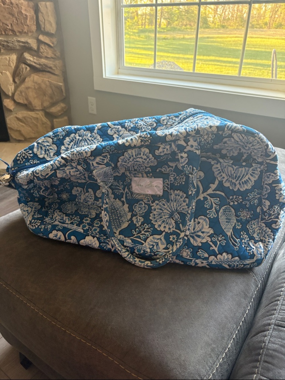 Vera Bradley Blue and White Quilted Floral Weekender Bag
